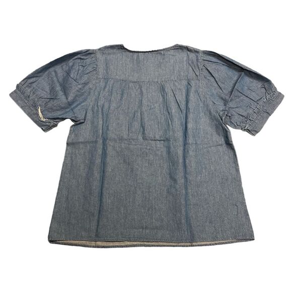 Draper James Women's Short Puff Sleeve Heidi V Neck Top - Chambray - Picture 2 of 2
